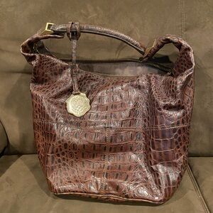 Vince Camuto Brown Croc-Embossed Leather Hobo Bag
